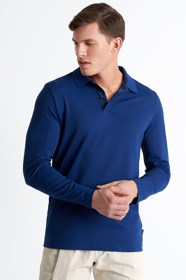 Shan Actuel Long sleeve textured jersey polo