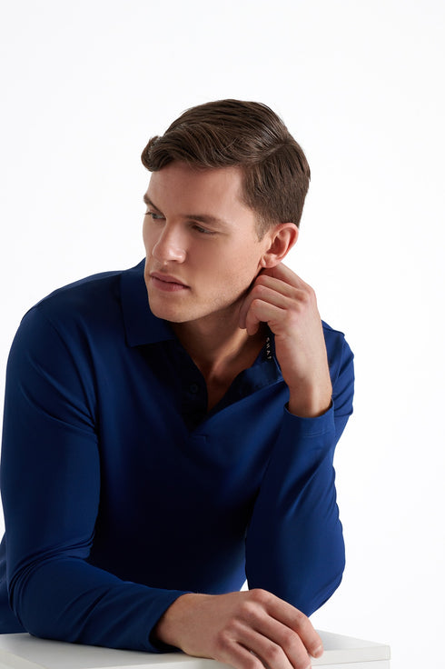 Shan Actuel Long sleeve textured jersey polo