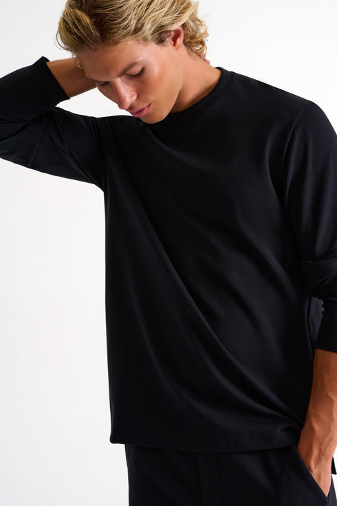 Shan Signature Textured jersey long sleeve round neck