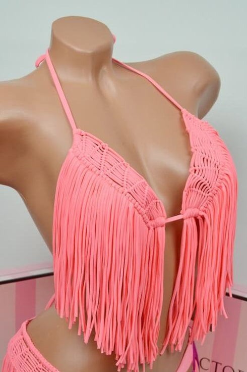 Luli Fama Heart Of A Hippie Weave Fringed Triangle Top