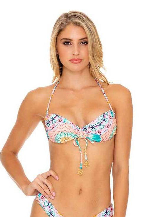 Luli Fama Caribbean Kisses Reversible Drawstring Bandeau Top