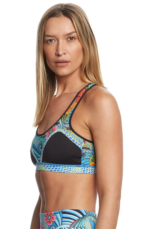 Luli Fama Inked Babe Crossed Bra Mesh Sporty Bra