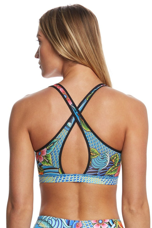 Luli Fama Inked Babe Crossed Bra Mesh Sporty Bra