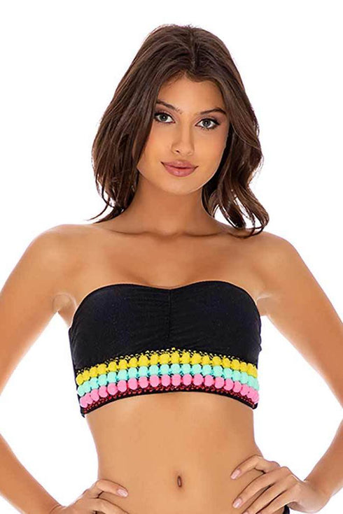 Luli Fama Night Lights POMPOM TRIM BANDEAU TOP