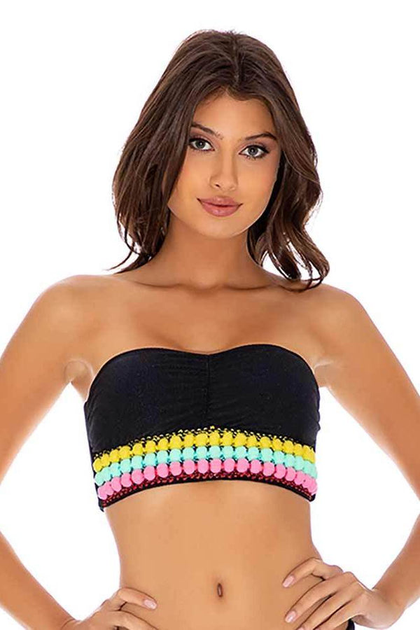 Luli Fama Night Lights POMPOM TRIM BANDEAU TOP