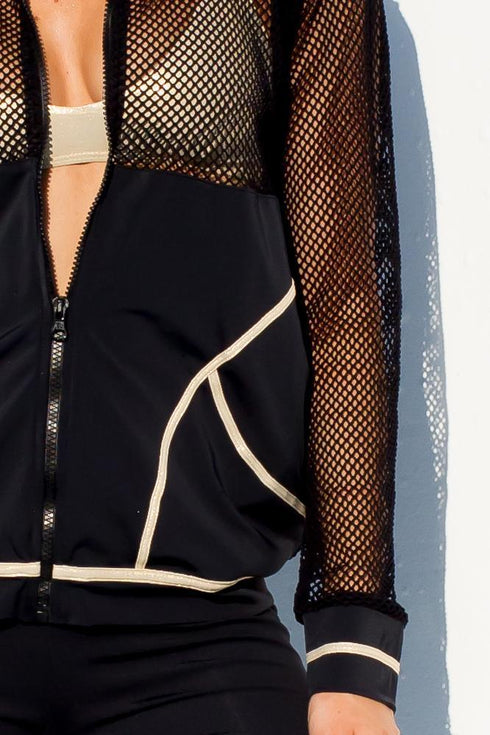 Luli Fama Warrior Spirit Fishnet Bomber Jacket