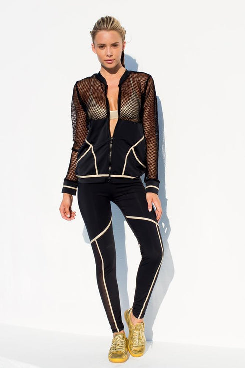 Luli Fama Warrior Spirit Fishnet Bomber Jacket