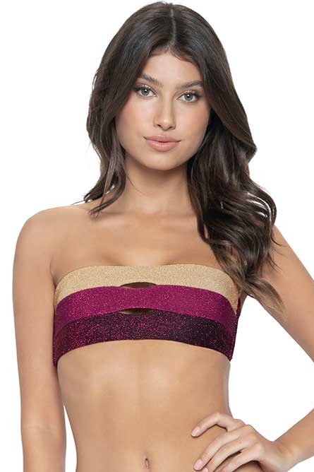 PQ Swim Garnet Garnet color block bandeau top