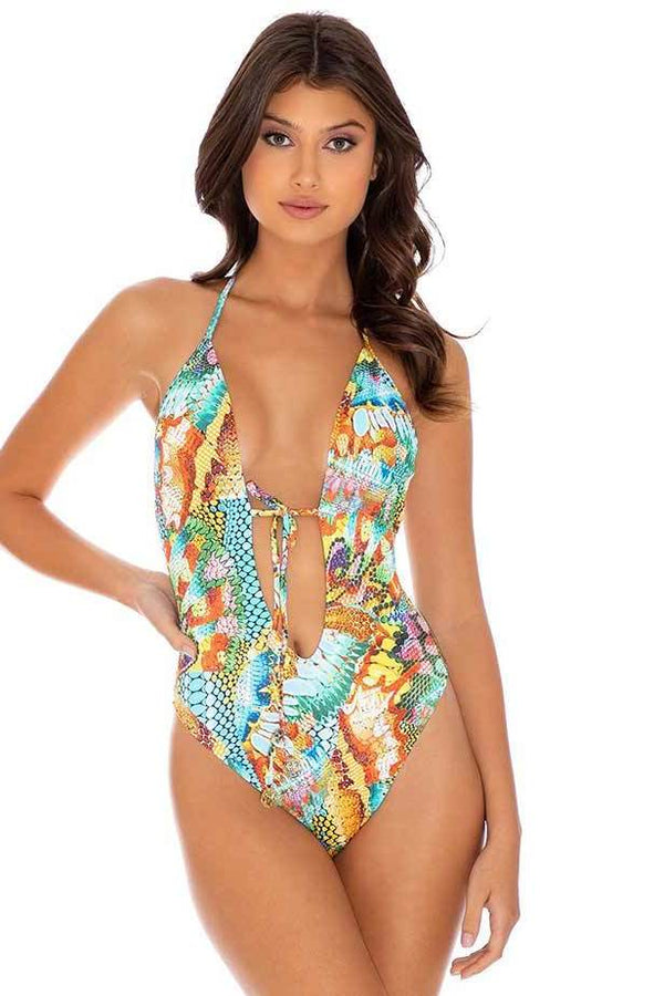 Luli Fama Just Wing It TIE FRONT HIGH LEG ONE PIECE