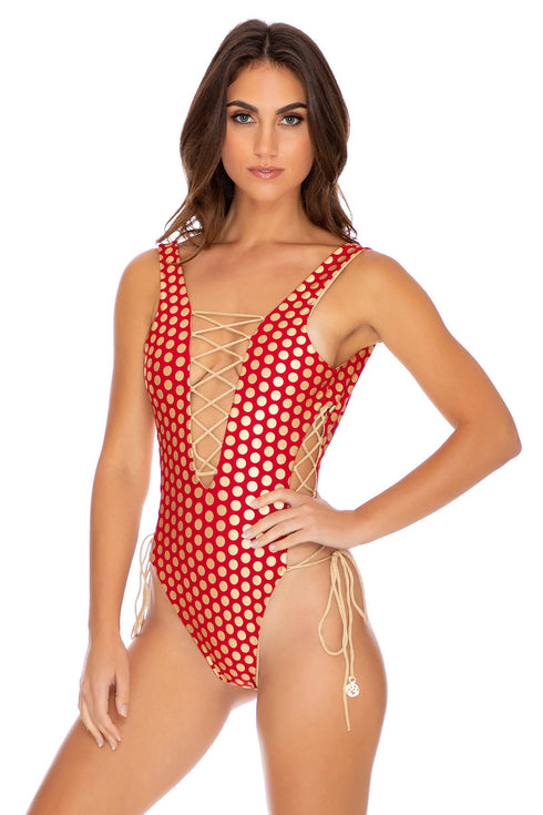 Luli Fama Dotted Delight Open side one piece bodysuit