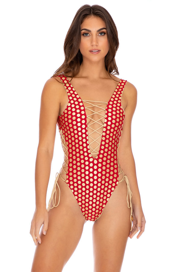 Luli Fama Dotted Delight Open side one piece bodysuit