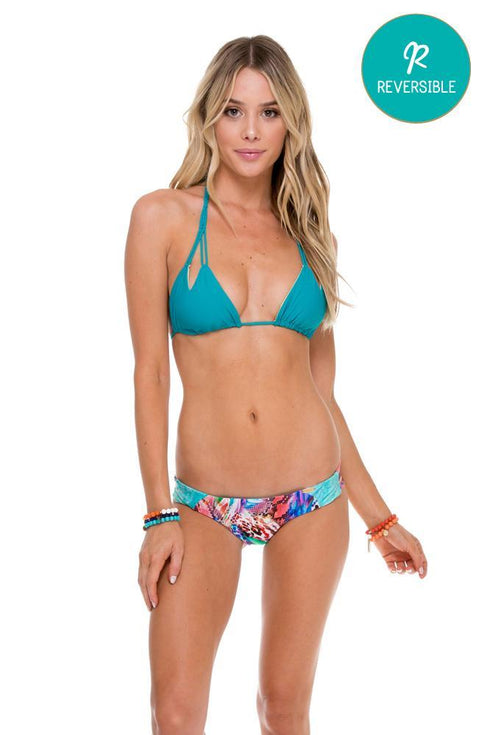 Luli Fama Gorgeous Chaos Water Tab Ruched Back Brazilian