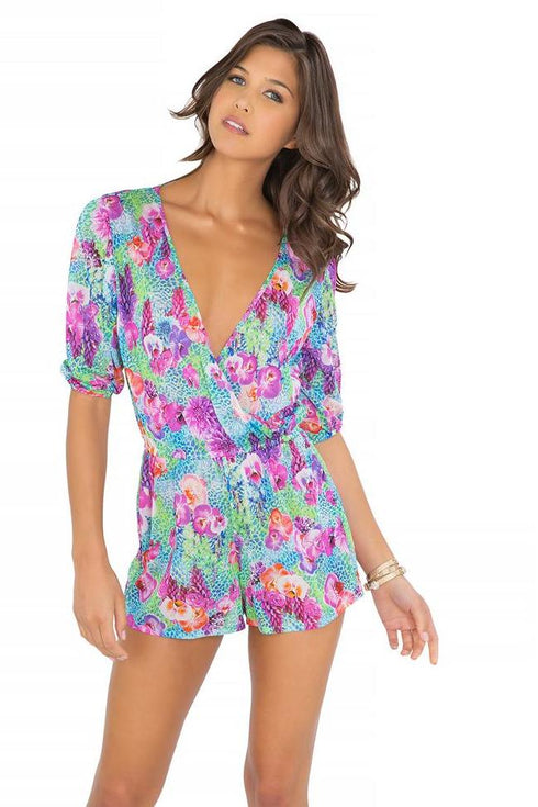 Luli Fama Pequeño Paraiso Wrap Front 3/4 Sleeve Romper
