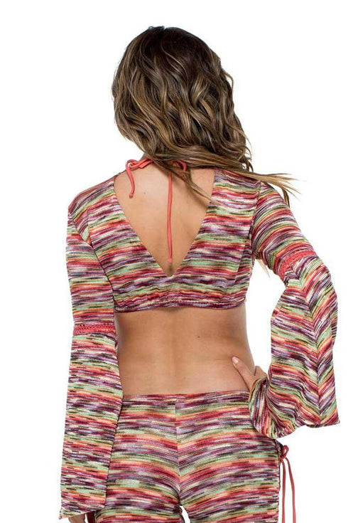 Luli Fama Cha-cha-cha Cuba Libre Bell Sleeve Crop Top