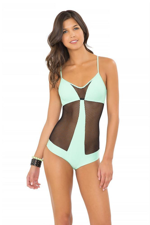 Luli Fama For Your Eyes Only Net Insert Criss Cross One Piece