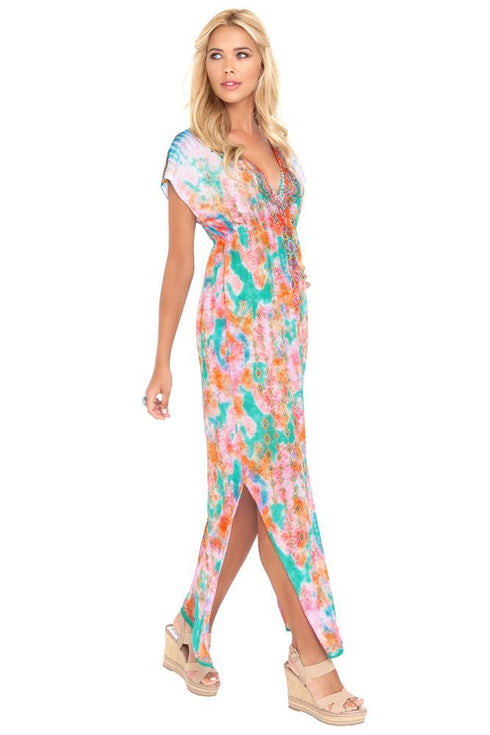 Luli Fama Boho Chic Cap Sleeve Long Caftan