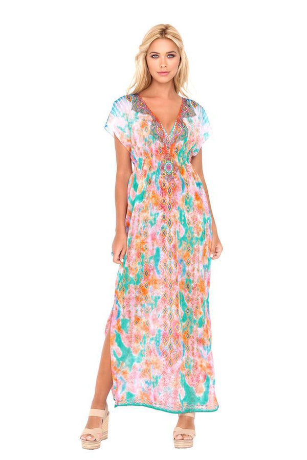 Luli Fama Boho Chic Cap Sleeve Long Caftan