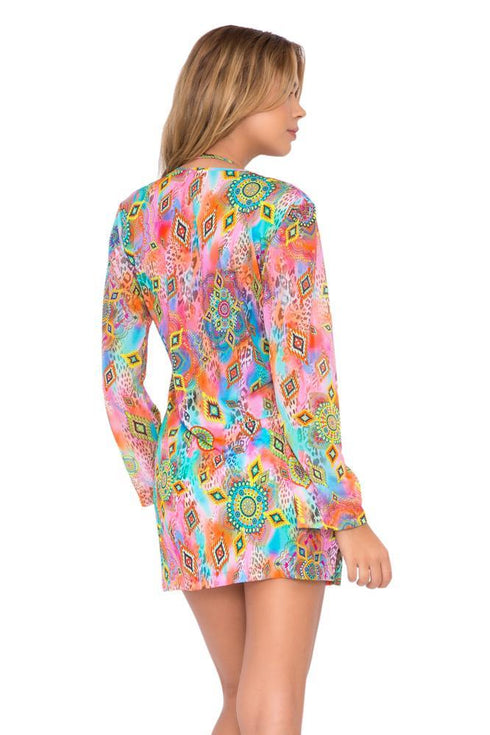 Luli Fama Boho Chic Strings To Braid Plunge V Neck Dress