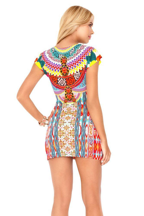 Luli Fama Chasing Waterfalls Short Sleeve Body-Con Dress