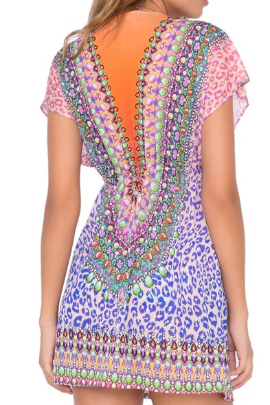 Luli Fama Lil Gem Lace Up Cap Sleeve Short Caftan