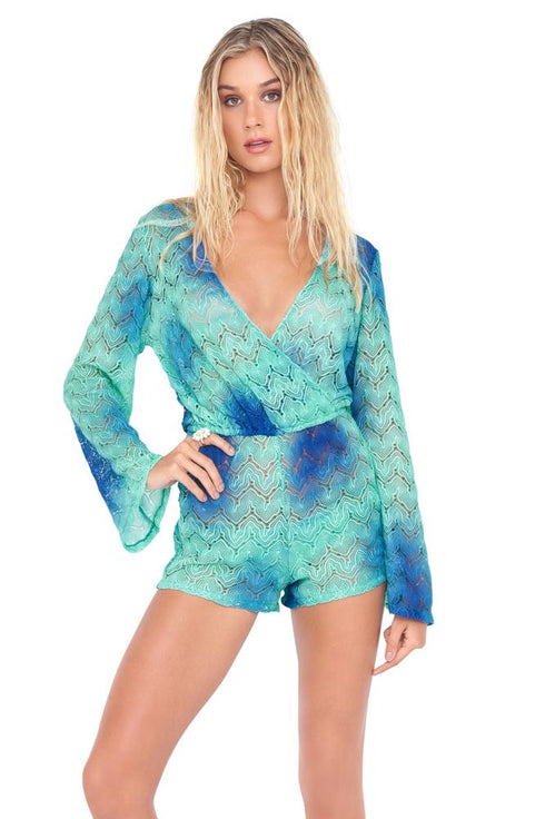 Luli Fama Siete Mares Wrap Front Long Sleeve Romper