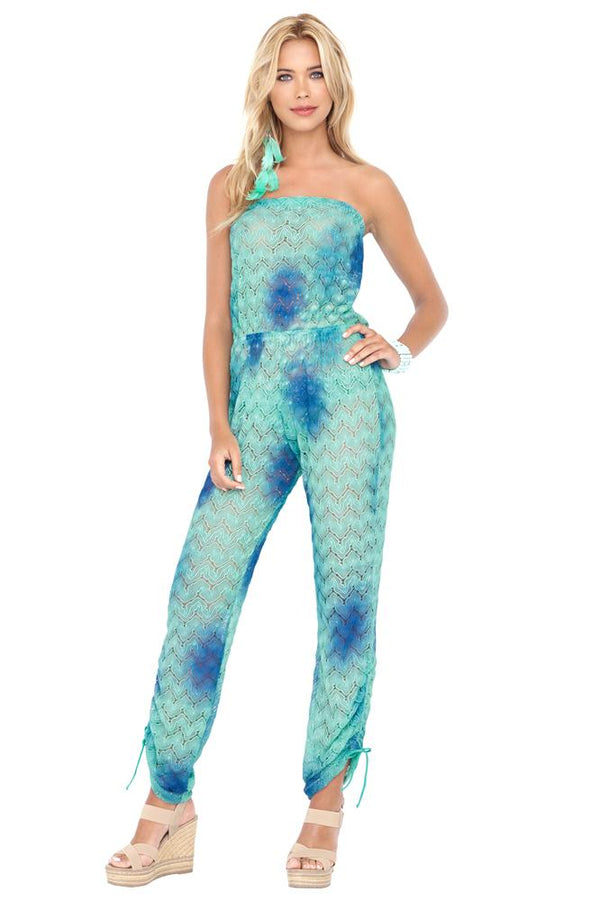 Luli Fama Siete Mares Crochet Strapless Jumpsuit
