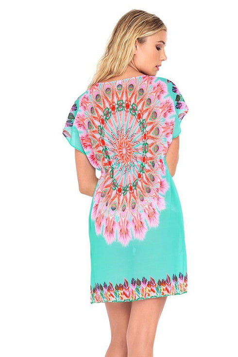 Luli Fama Dream Catcher Cap Sleeve Short Caftan