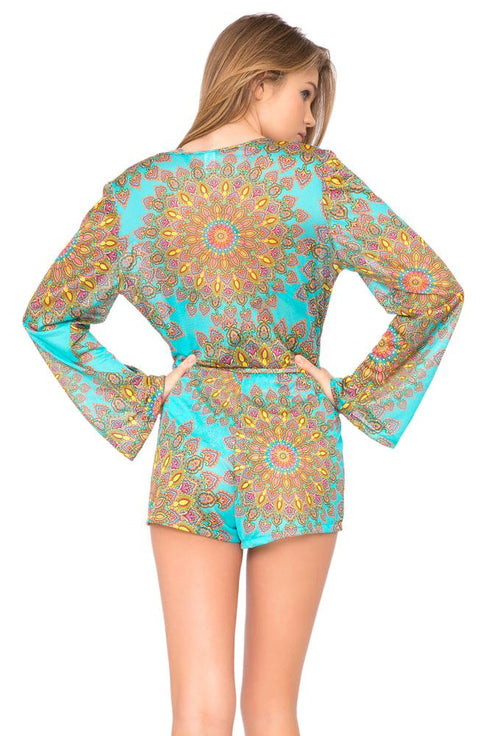 Luli Fama Sueños Estrellados Wrap Front Long Sleeve Romper