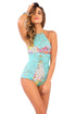 Luli Fama Siren Dance Lace Illusion High Halter One Piece