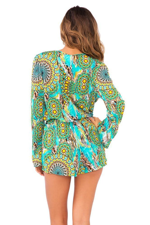 Luli Fama Moon Princess Wrap Front Long Sleeve Romper
