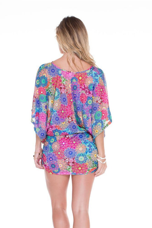 Luli Fama Sunburst Cabana V-Neck Dress