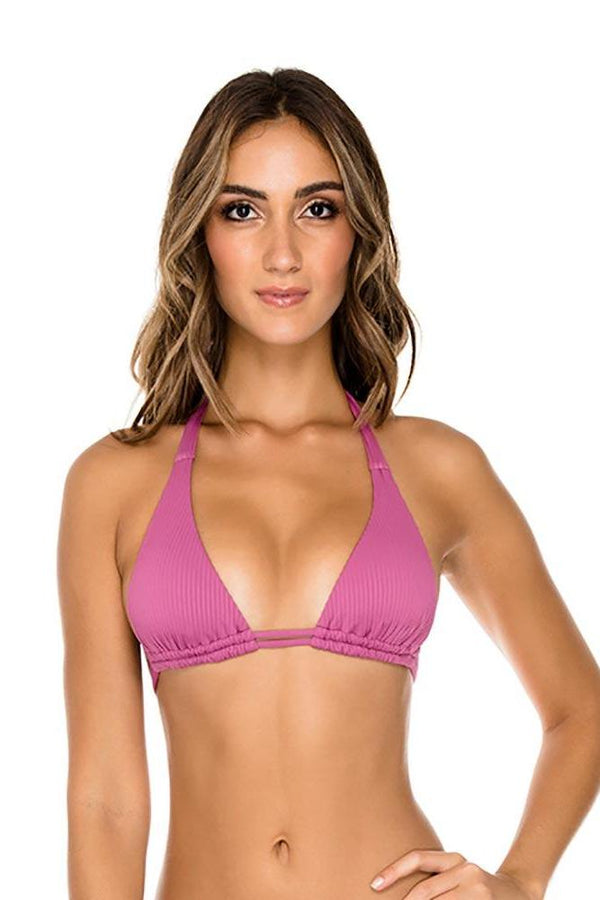 Luli Fama Orillas Del Mar Ribbed Double Strap Sliding Halter Bikini Top