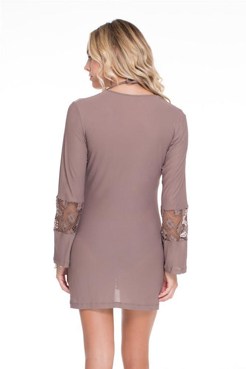 Luli Fama Cosita Buena Crochet Cutout Plunge V-Neck Dress