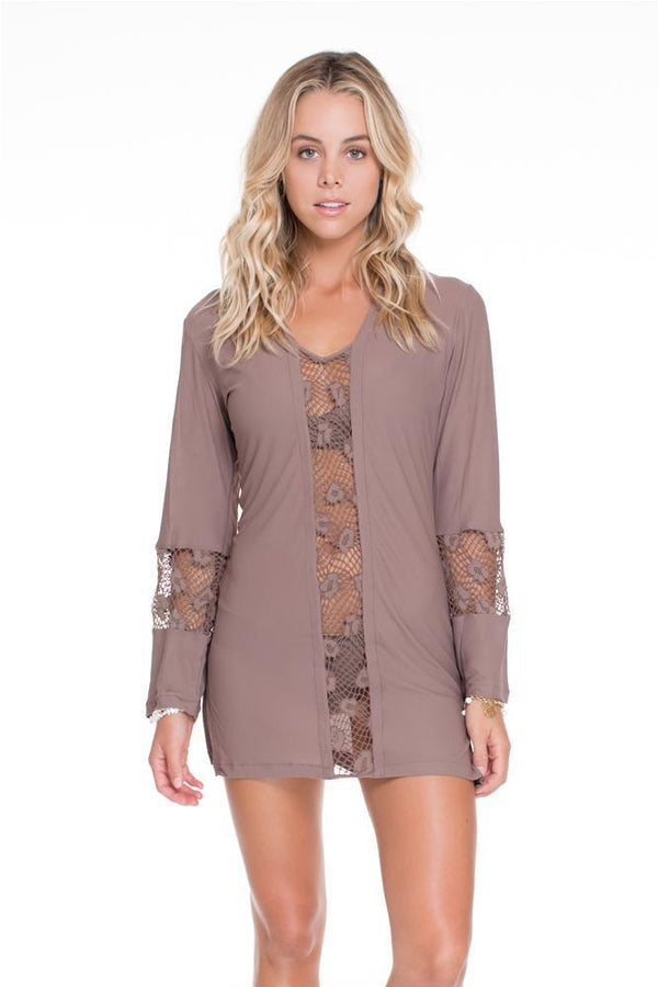 Luli Fama Cosita Buena Crochet Cutout Plunge V-Neck Dress