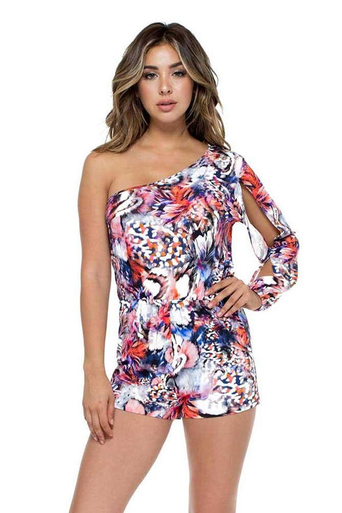 Luli Fama Cienfuegos ONE SHOULDER SPLIT SLEEVE ROMPER