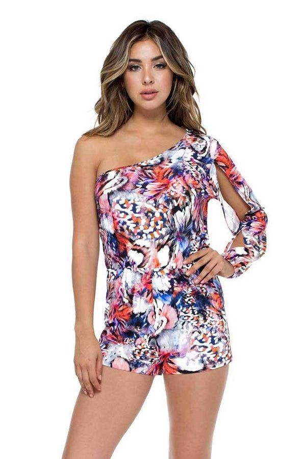 Luli Fama Cienfuegos ONE SHOULDER SPLIT SLEEVE ROMPER