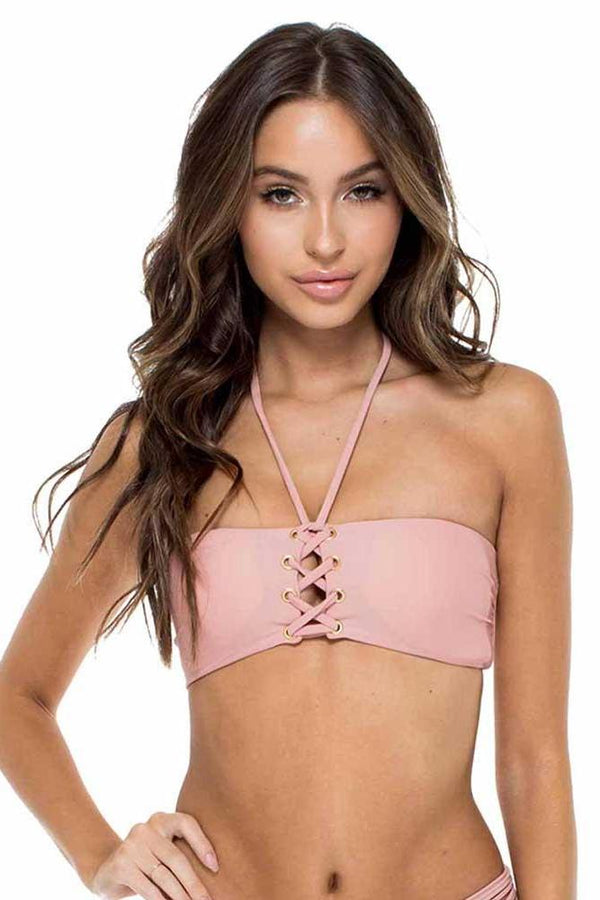 Luli Fama Mambo Lace Up Grommet Bandeau Top