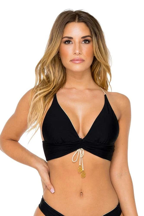 Luli Fama Buena Vista Black Reversible Drawstring Halter Top