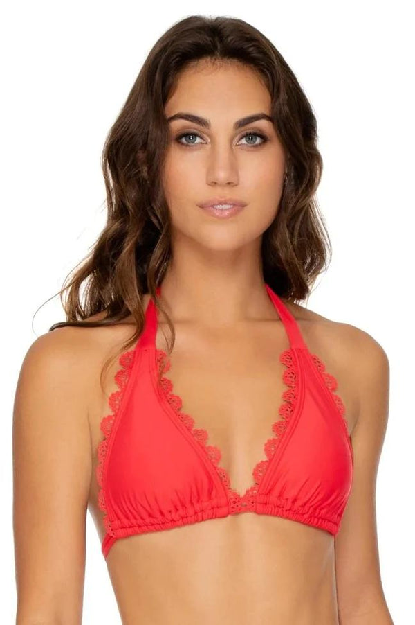 Luli Fama Noches De Sevilla LACE TRIM TRIANGLE HALTER TOP