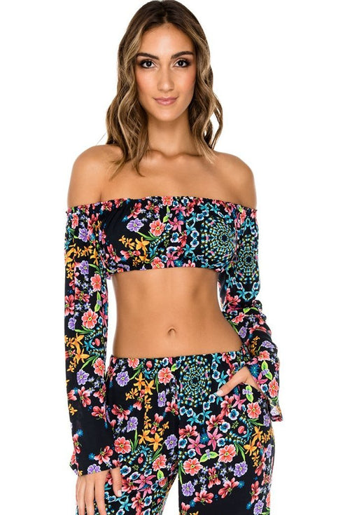 Luli Fama Noches De Sevilla Tropicana Show Off Shoulder Top