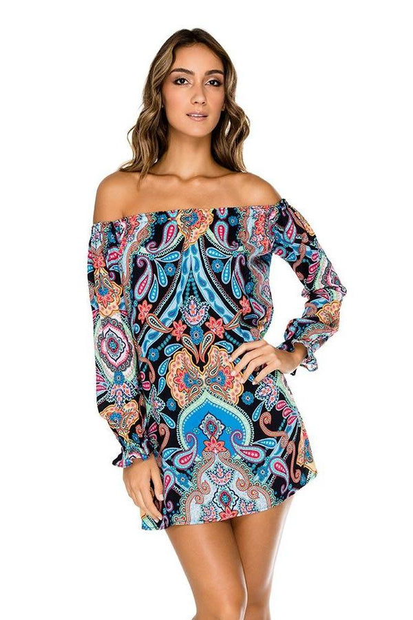 Luli Fama Maestranza Cuff Bell Sleeve Shift Dress