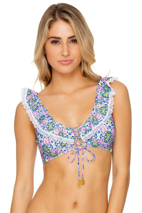 Luli Fama Angel Face Laced Up Ruffle Bralette