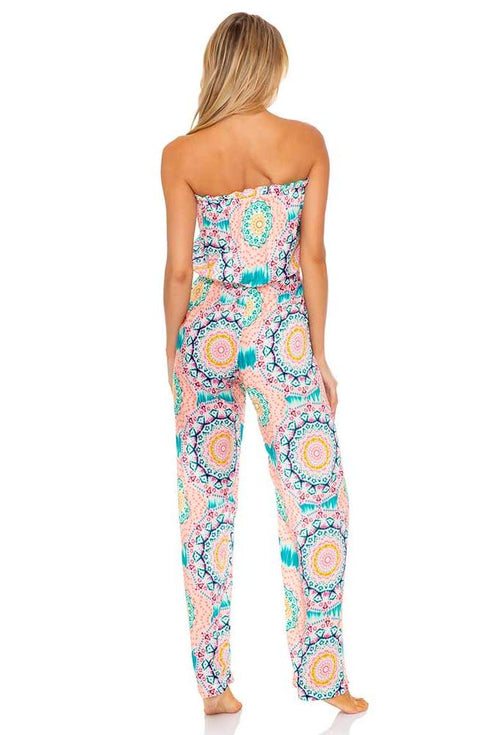 Luli Fama Caribbean Kisses Strapless Ruffle Jumpsuit
