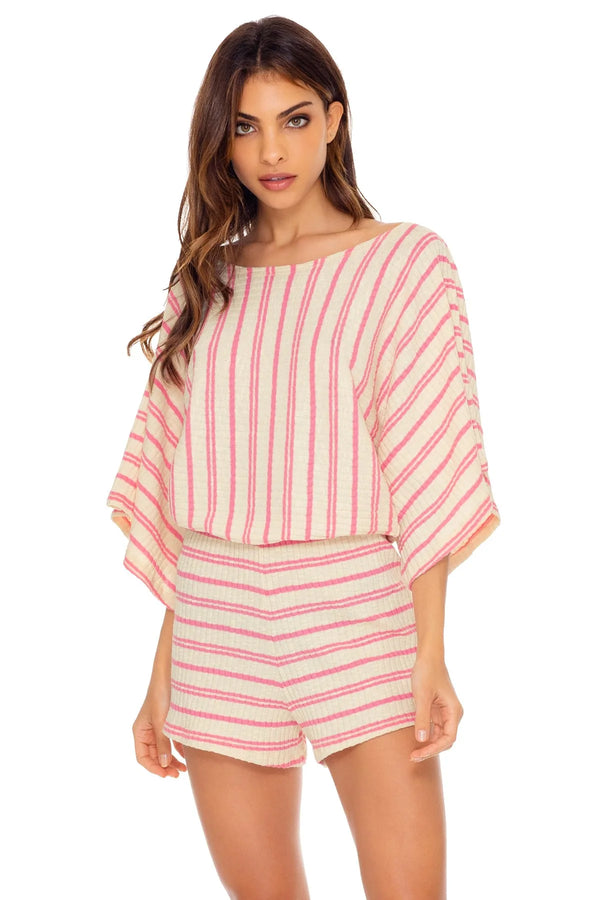 Luli Fama Champagne Pop Open Shoulder Romper