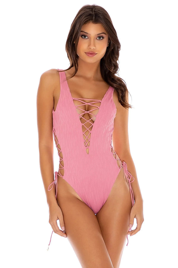 Luli Fama River Dance BLUSH INTERLACED ONE PIECE BODYSUIT