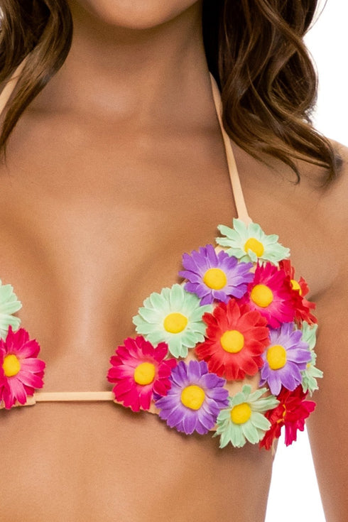 Luli Fama Pretty Things FLOWER ACCENT TRIANGLE TOP