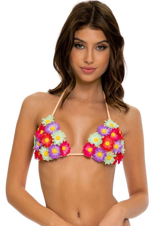 Luli Fama Pretty Things FLOWER ACCENT TRIANGLE TOP