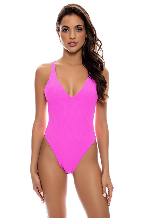 Luli Fama Playa Vibes V Neck One Piece Bodysuit