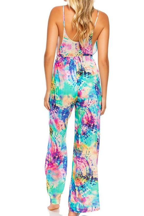Luli Fama Celestial Dreams Drawstring Neckline Wide Leg Jumpsuit
