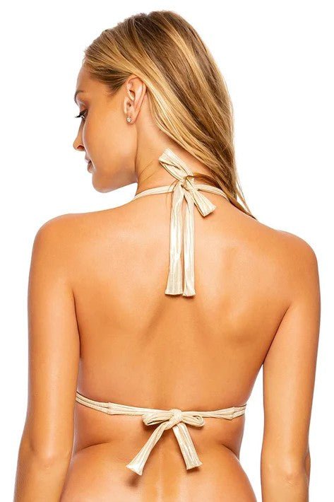 Luli Fama Gold Dipped Triangle Halter Top
